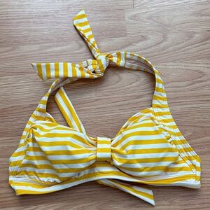 Lands End Women’s Yellow and White Striped Bikini Top
